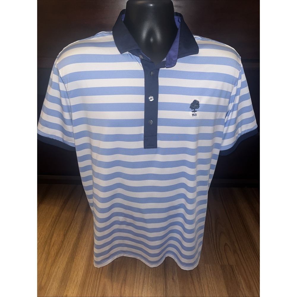 Greyson Golf Shirt Mens Large Blue Striped Performance Polo Stretch Casual
